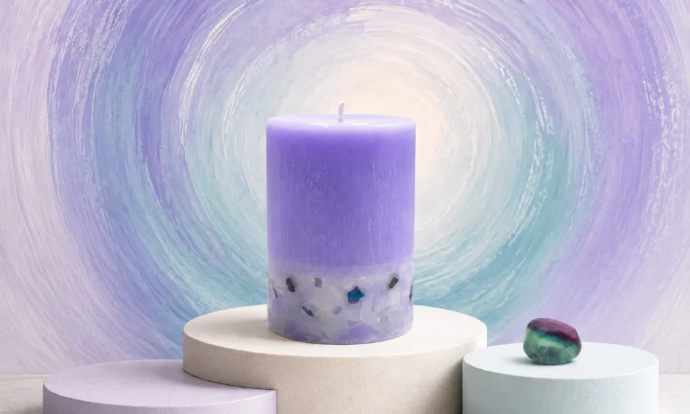 Candela con Pietre di Fluorite